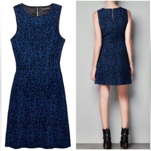 Zara Woman Black & Blue Embroidered Brocade Sheath Sleeveless Dress Size XS